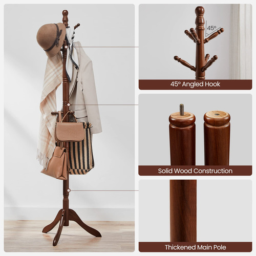Perchero De Madera Maciza Con 10 Ganchos Para Entrada
