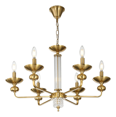 Ejerlya Candelabro Cristal Dorado 6 Luz Moderna Lujo Hierro