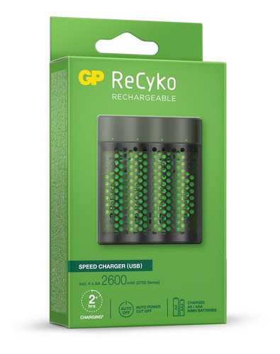 Imagem 3 de 6 de 01 Carregador + 04 Pilhas Aa Pequena Recarregável 2600mah Gp