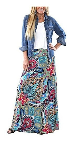 Falda Larga Estilo Maxi Con Estampado Bohemio Para Mujer De