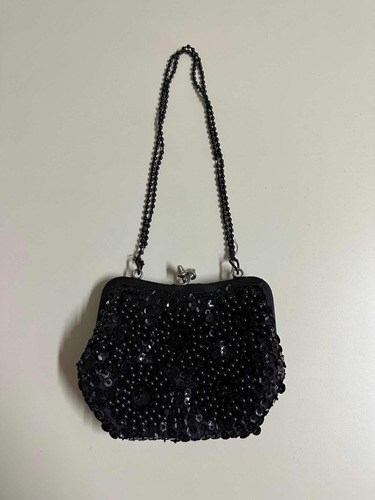 Cartera De Noche Con Lentejuelas Negras Con Pellizco