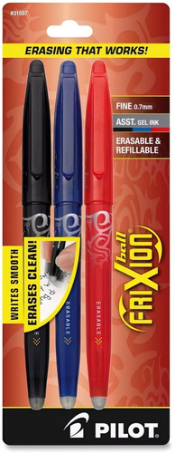 Kit 3 Plumas Pilot Frixion Ball Bolígrafo Tinta Borrable Gel Color De La Tinta Negro/rojo/azul Color Del Exterior Negro/azul/rojo