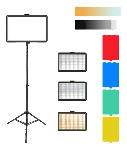 Panel Fotografia Led Luz Estudio Colores Profesional Tripode Estructura Negro Luz Blanco Cálido
