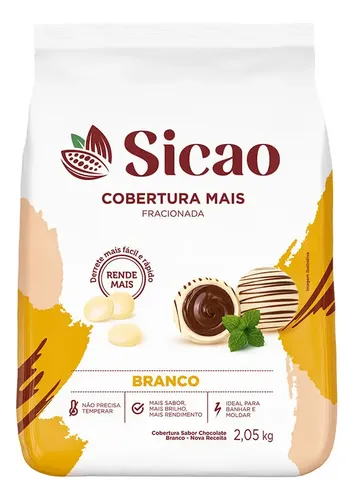 Cobertura Chocolate Branco Sicao Gotas 2,05kg Para Bombons Trufas