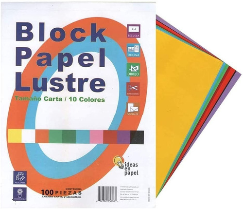 Papel Lustre Block 10 Colores 100 Hojas Tamaño Carta