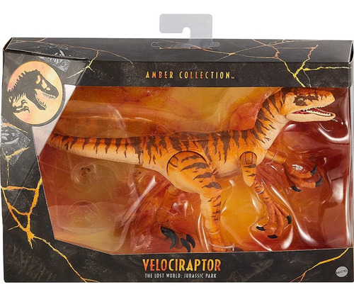 Jurassic World Amber Colección - Velociraptor Naranja