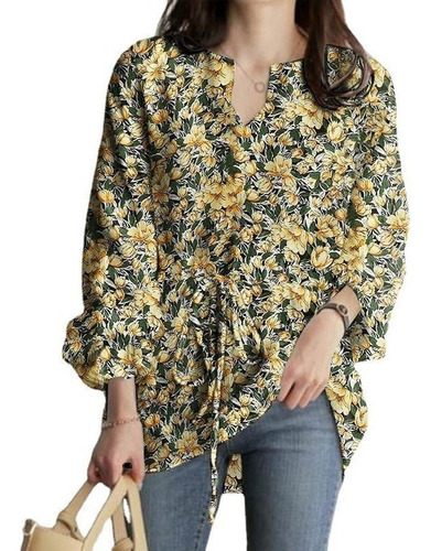 Blusa Mujer Casual Vacaciones Cuello En V Estampado Floral