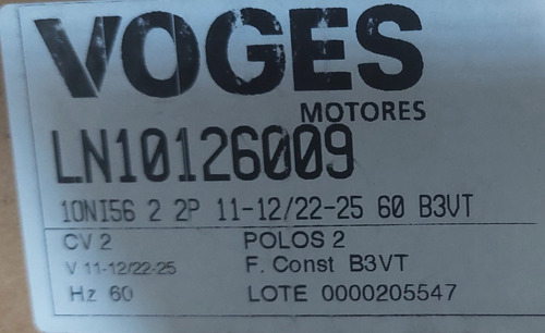 Motor Elétrico Monofásico 2cv 2polos Alta Rotação Voges