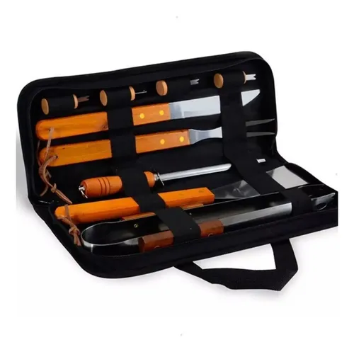 Kit Churrasco 360 De Aço Inoxidável Com 10 Peças