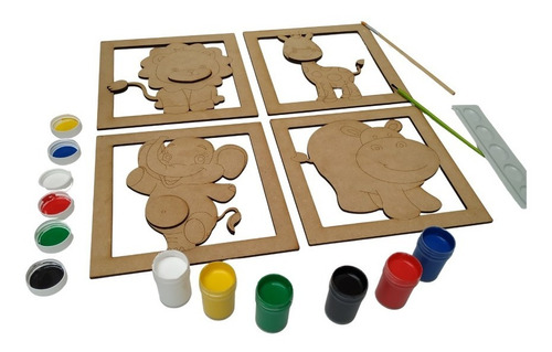 Kit Cuadros Animales Madera Para Pintar Manualidad Niño Arte