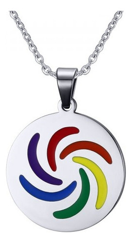 Collar Gay Con Placa Circular De Acero Inoxidable Rainbow Pr