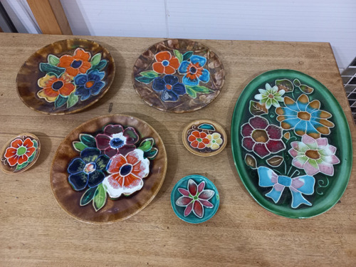 Lote 7 Platos Pintados A Mano Flores