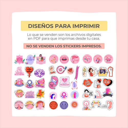 Stickers Imprimibles - Diseños - Plantillas Dia De La Mujer