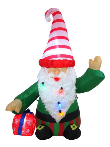 Inflable Navideño Duende Barbón Con Regalo Luces Led 1.2 Mts