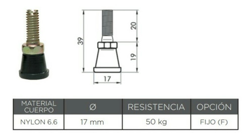 Regatón Patín Regulable De 17 Mm Ø Para Escritorios 5/16 10u