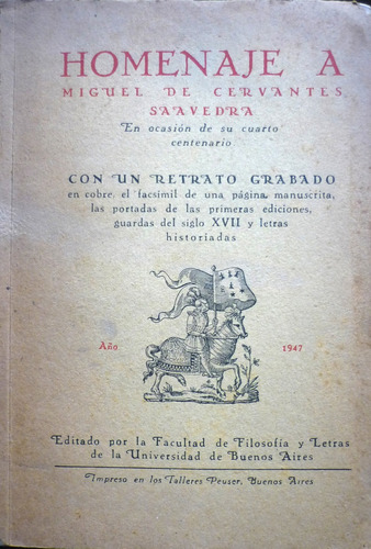 Homenaje A Miguel De Cervantes Savedra Retrato Grabado 1947