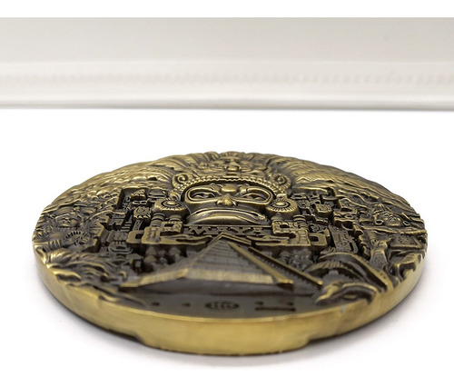Moneda Con Medallón De Bronce De La Profecía Maya De 80 Mm D