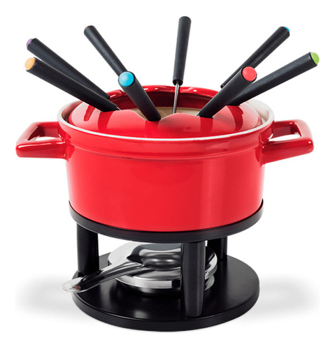 Conjunto De Fondue Brinox Cerâmica 13 Pç Vermelho