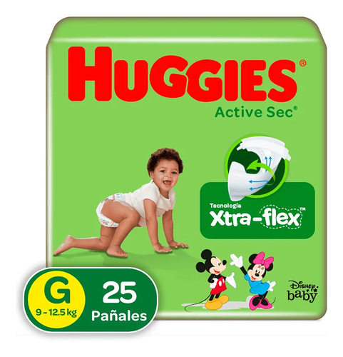 Imagen 2 de 3 de Pañales Para Bebé Huggies Active Sec Talla G 25 Und