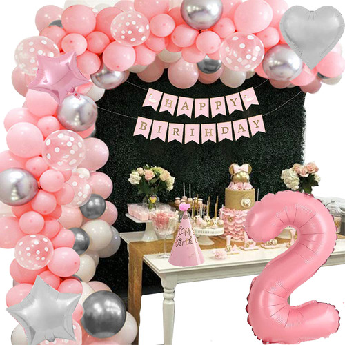 Decoración Cumpleaños Niña 2 Años Arco De Globos Rosa Weeyin