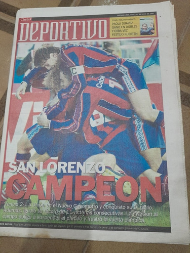 Diario Clarin Deportivo San Lorenzo Campeon 11 06 2001 
