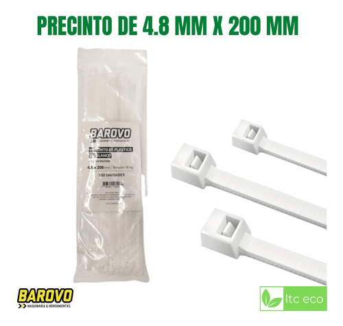 Imagen 1 de 9 de Precinto Plastico Prensacable 4,8 X 200 Mm X 100 Unidades