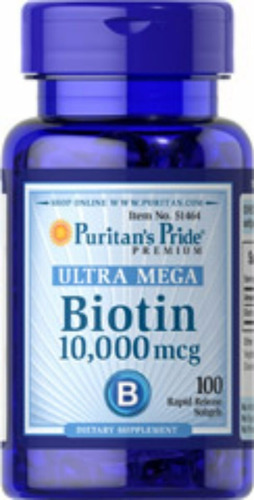 Biotina 10,000 Mcg Ultra Mega Puritans Pride 100 Softgels