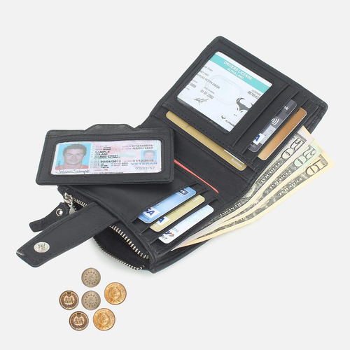 Alphahide Cartera Plegable Compacta De Cuero Genuino Para Mu