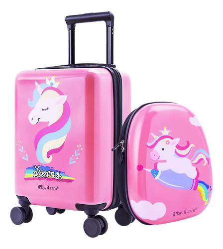 Set De Equipaje Iplay Ilearn Unicorn De 18 Pulgadas Con Moch