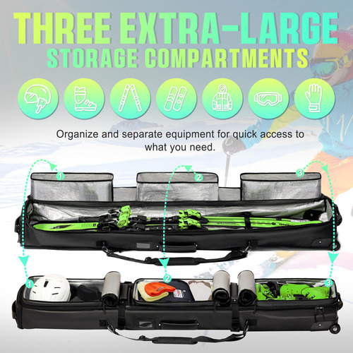 Double Rolling Ski Bag Padded Waterproof Snowboard Bag With