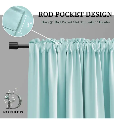 Cortinas Donren De Color Aguamarina Para Dormitorio, Opacas,