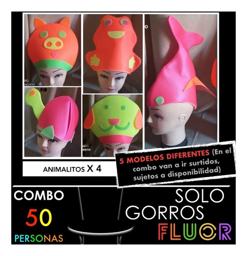 Combo Gorros Fluo 50 Personas Solo Gorro Cotillon Sombrero