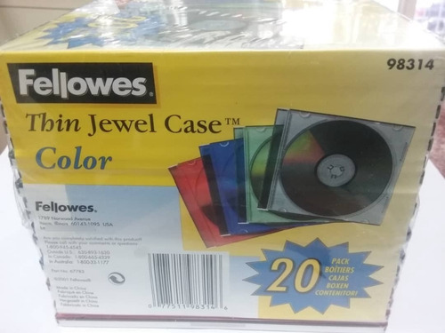 Case Cd/dvd  Jewel Fellowes Slimline (pack Of 20) Colores. 