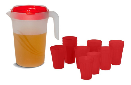 Set Jarra Con Tapa X 4l + 12 Vasos Facetado 1200 Colombraro 