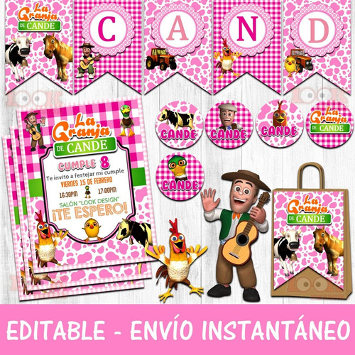 Kit Imprimible Candybar Granja De Zenon Rosa Nena Editable