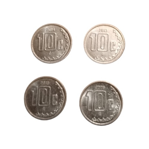 4 Piezas Monedas De 10 Centavos 