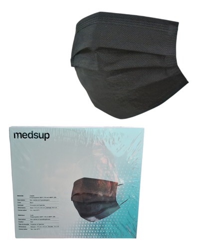 Cubreboca Tricapa Termosellado Medsub 1000 Pzs Color Negro