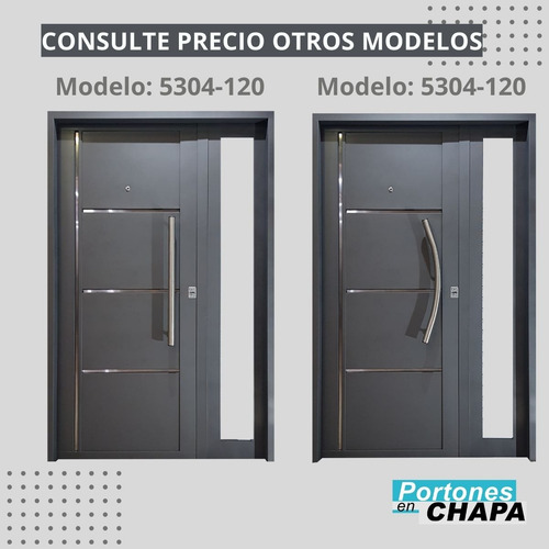 Puerta Exterior De 1.20 X 2.00 Con Postigo Fijo Decorado Gris Oscuro
