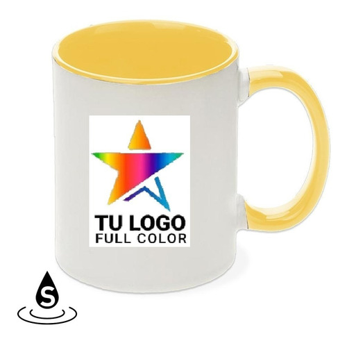 Taza O Jarro Sublimable Personalizada C/asa Amarillo Y Caja 