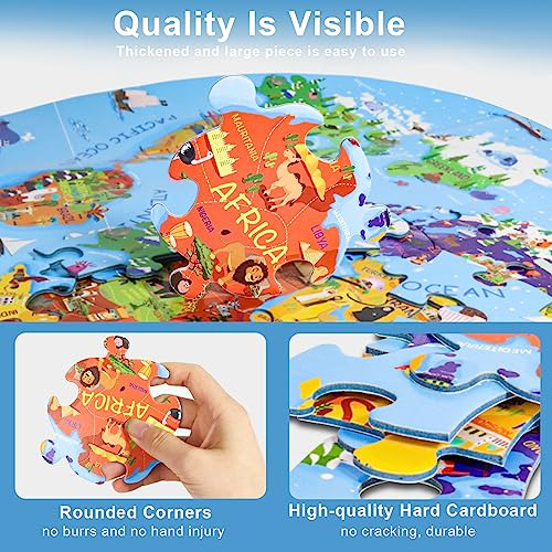 World Map Jigsaw Puzzle For Kids 4-8, 70 Piece Globe La...