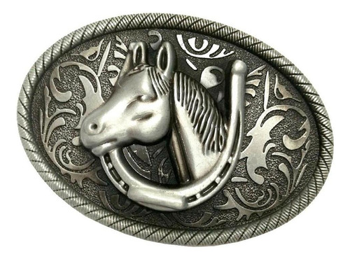 Hebilla De Cinturón, Forma Oval, Caballo / Indio, / Plata