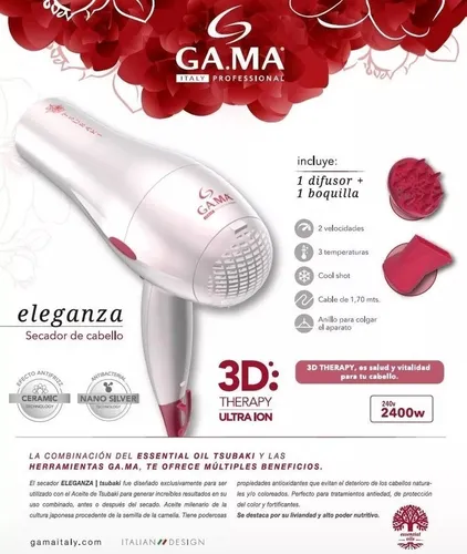 Secador De Pelo Gama Eleganza 2400w 3d Tsubaki Con Aceite