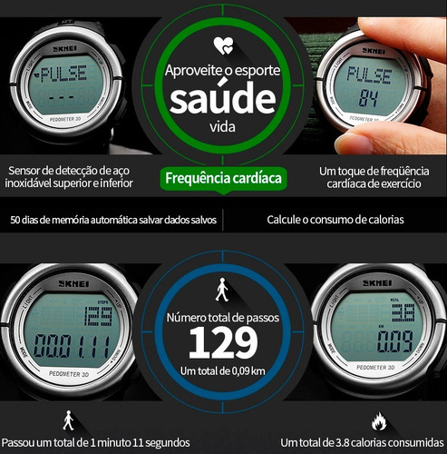 Relógio Skmei Frequência Cardíaca, Pedômetro E Calorias