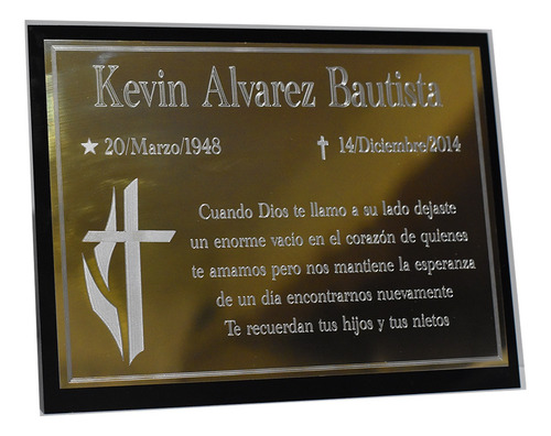 Placa Aluminio Grabada Urna Funeraria Cripta Trofeo 25x20cm Dorado/marco Negro
