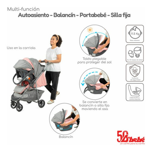 Carriola D Bebé Reversible Travel System Max Rosa Rosa
