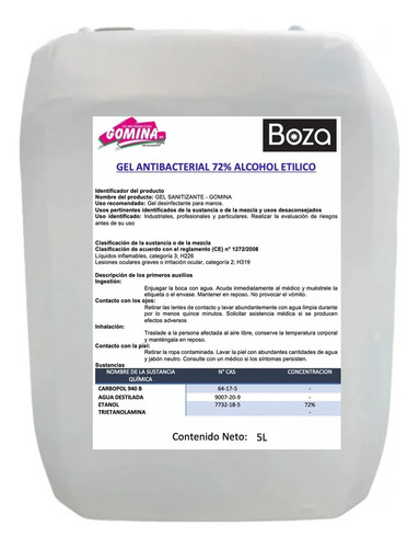 Gel Antibacterial 72% Desinfectante Preventivo 5 L Fragancia Neutra