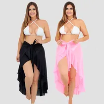 Comprar Kit 2 Saída De Praia Saia Longa E Curta Moda Pareô Envelope Cor Pretou002F Rosa Longo Tamanho Único