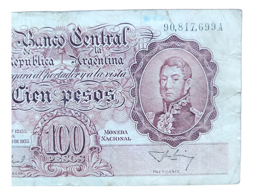 Antiguo Billete 100 Pesos Moneda Nacional Bott 2046 1956