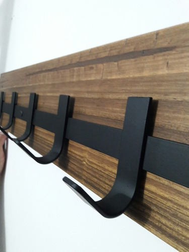 Perchero Rustico De Pared Madera Con 5 Perchas De Hierro