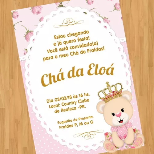 Convite Virtual Chá de Bebê Ursinha Princesa